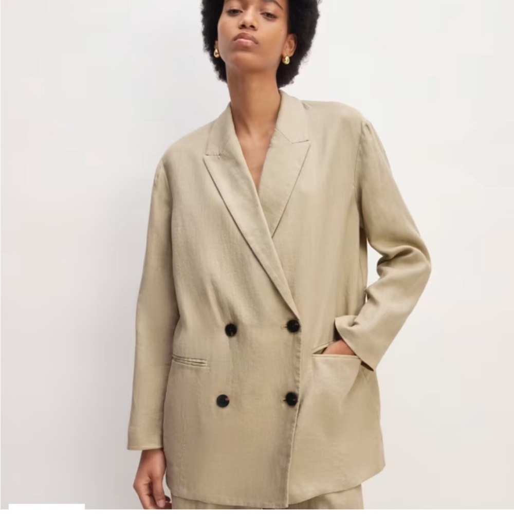NWOT Everlane European Flax Linen Double-Breasted Khaki Tan Oversized‎ Blazer 6